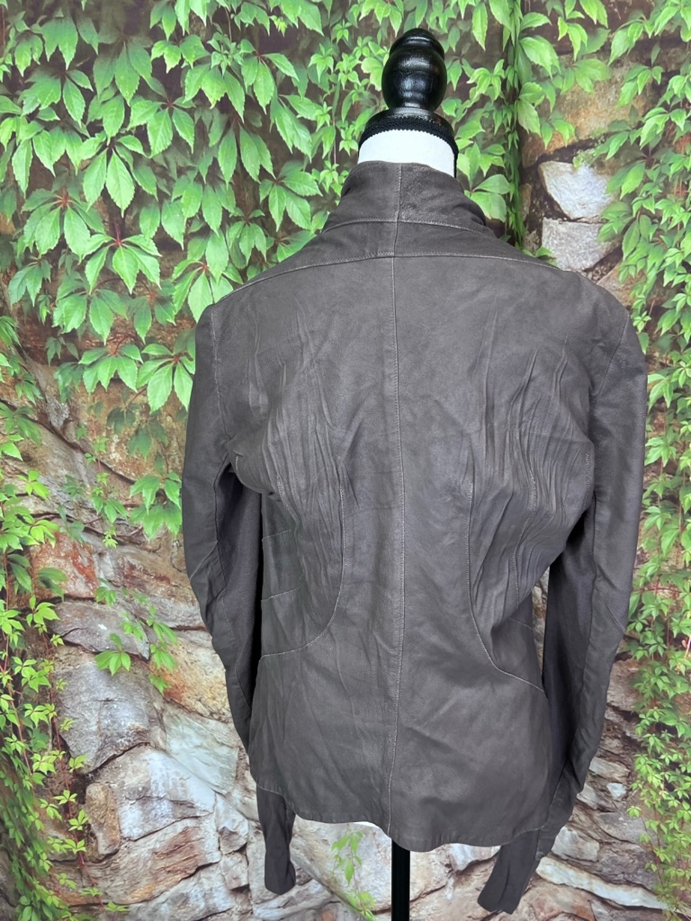 RICK OWENS Max-Style Lamb Leather Distressed Leather Moto Jacket in Dust, 48/14 - Picture 9 of 16